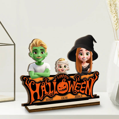 Happy Halloween Family Costume - Personalized Custom Shaped 2-Layered Wooden Plaque