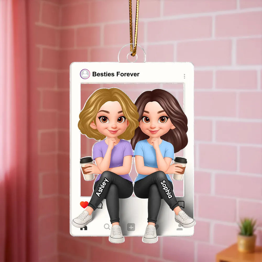 Besties Sisters Social Network Frame 3D Effect Personalized Acrylic Ornament