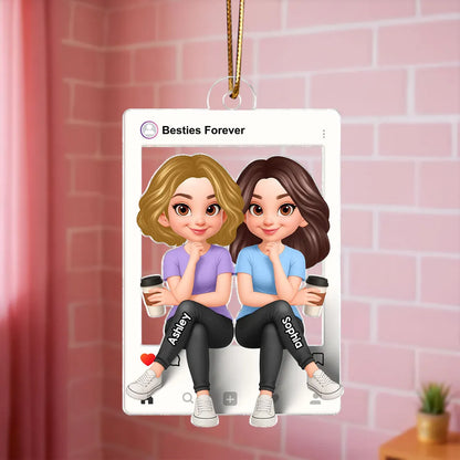 Besties Sisters Social Network Frame 3D Effect Personalized Acrylic Ornament