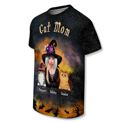 Pretty Witch Cat Mom Witchy Ombre Tie-Dye Pattern Personalized Shirt, Purrfect Costume for Cat Lover