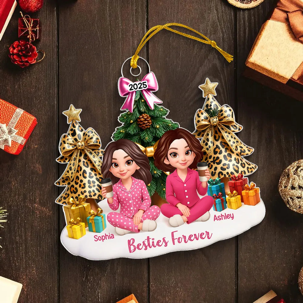 Besties Sitting Around Christmas Tree Personalized Acrylic Ornament, Christmas Gift for Best Friends, Sisters