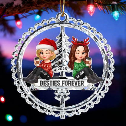 Besties Forever Crystal Effect - Personalized Acrylic Ornament - Christmas Gift for Best Friends