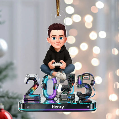 3D Effect Gamer Signature Symbols Christmas - Personalized Acrylic Ornament - Gift For Gamers, Gift For Grandkids, Kids