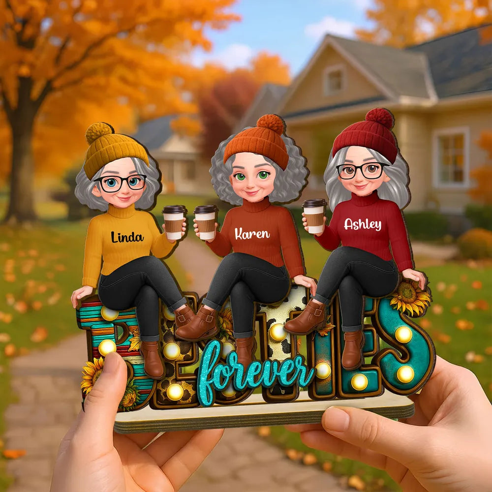 Western Fall Vibe Besties Sitting - Personalized Wooden Plaque - Meaningful Gift For Best Friend