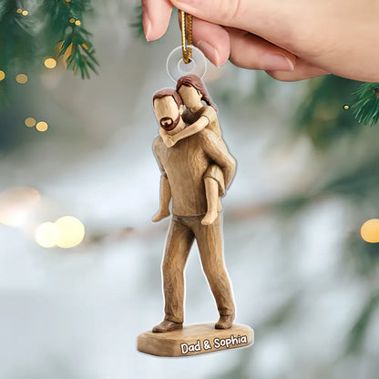 Dad And Son Dad And Daughter Faux Wood - Personalized Acrylic Ornament - Heartwarming Christmas Gift For Dad, For Family