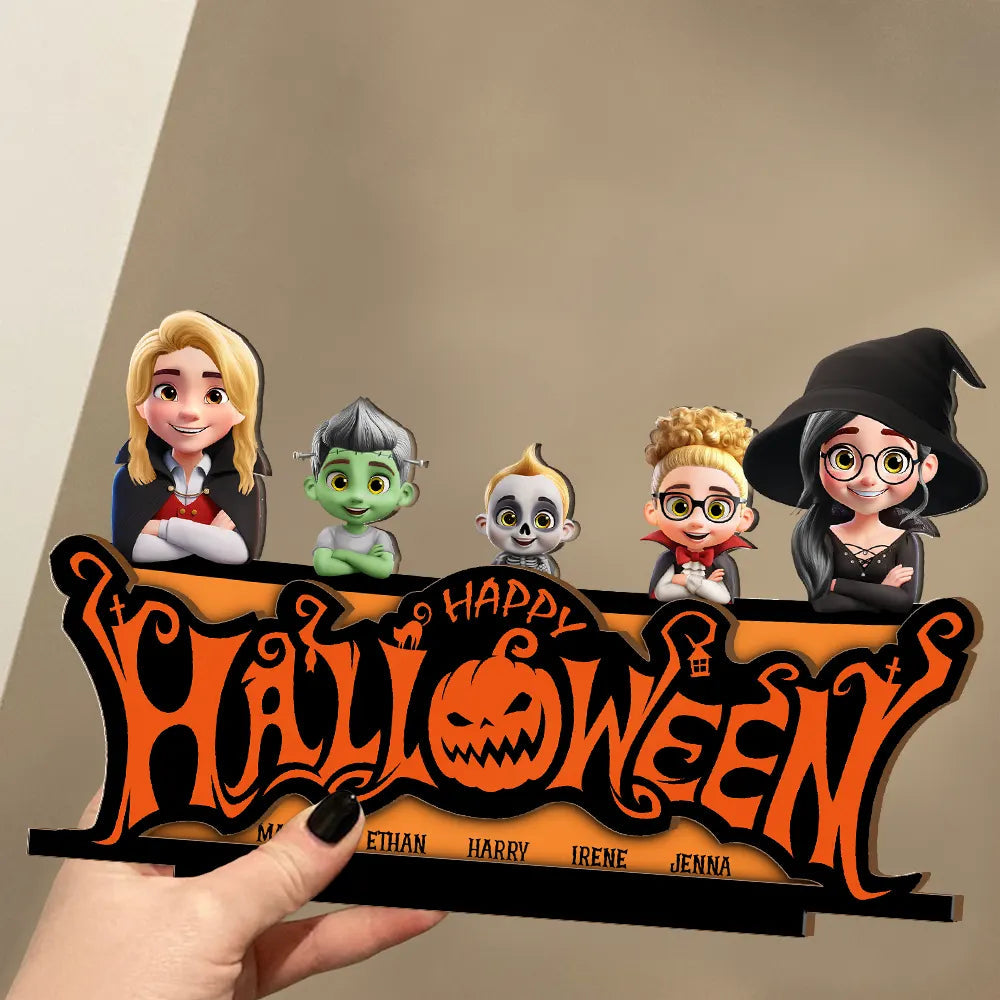 Happy Halloween Family Costume - Personalized Custom Shaped 2-Layered Wooden Plaque