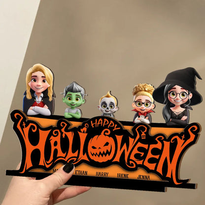 Happy Halloween Family Costume - Personalized Custom Shaped 2-Layered Wooden Plaque