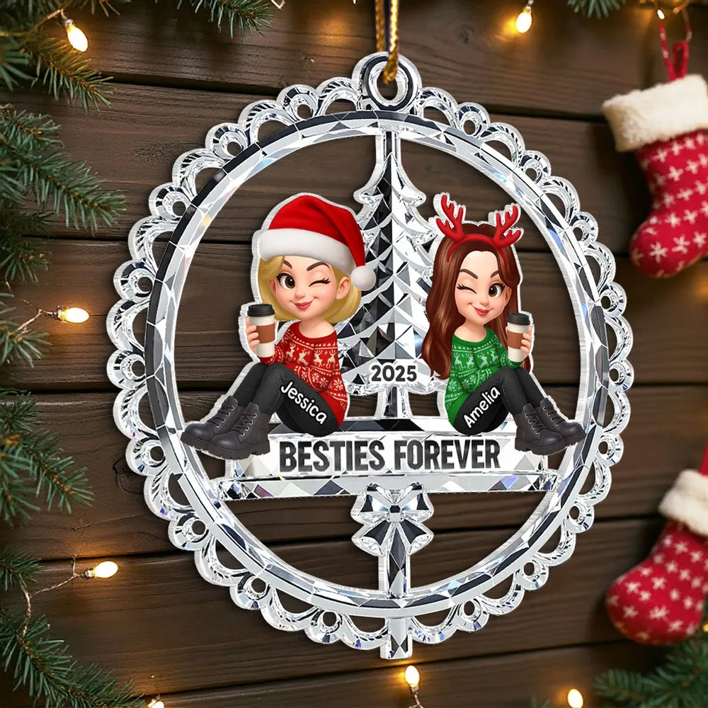 Besties Forever Crystal Effect - Personalized Acrylic Ornament - Christmas Gift for Best Friends