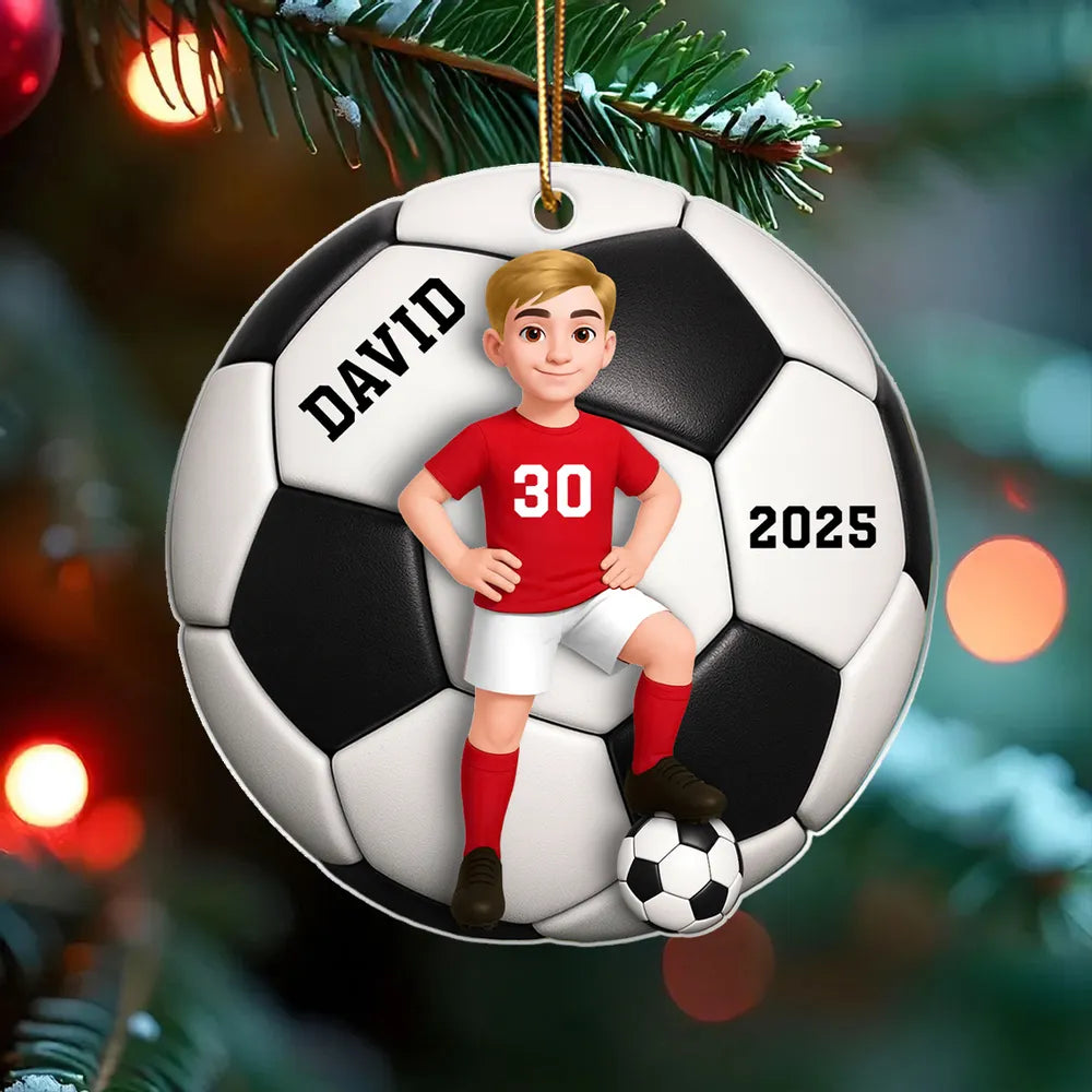 Soccer Girl Boy 3D Effect - Personalized Acrylic Ornament - Christmas Gift For Daughter, Gift For Son