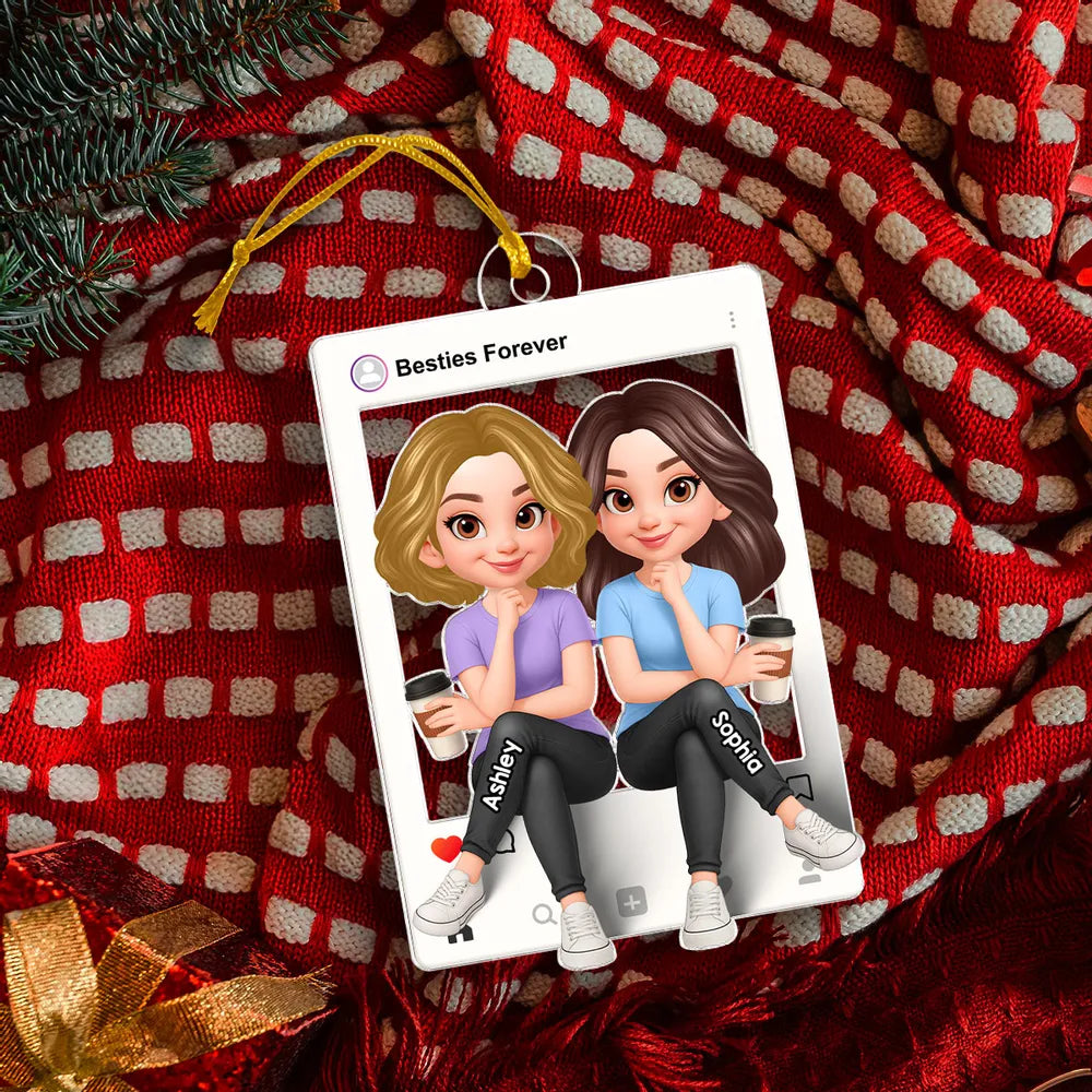 Besties Sisters Social Network Frame 3D Effect Personalized Acrylic Ornament
