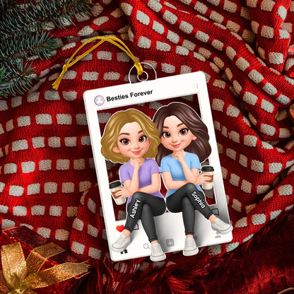 Besties Sisters Social Network Frame 3D Effect Personalized Acrylic Ornament