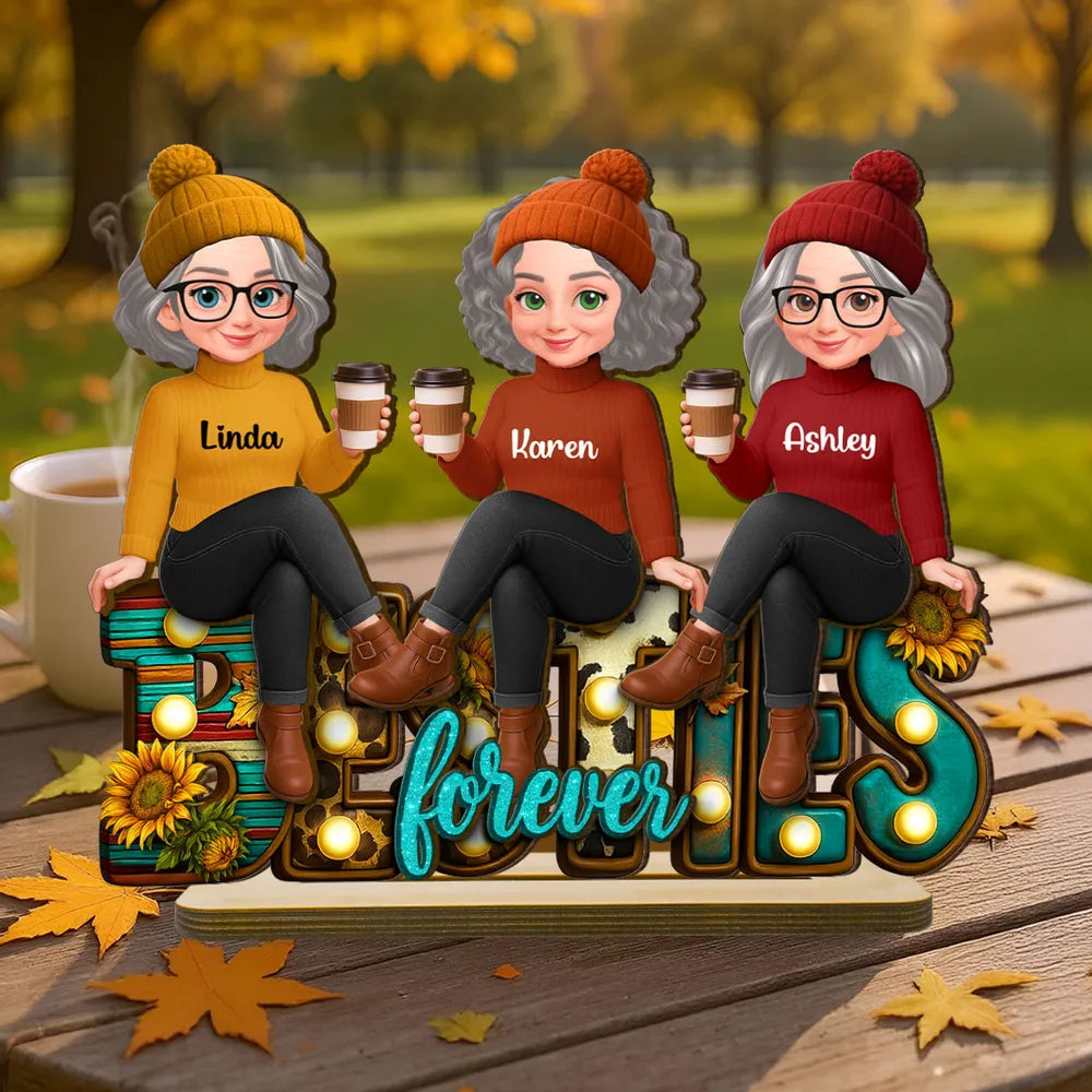 Western Fall Vibe Besties Sitting - Personalized Wooden Plaque - Meaningful Gift For Best Friend