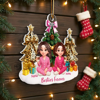Besties Sitting Around Christmas Tree Personalized Acrylic Ornament, Christmas Gift for Best Friends, Sisters