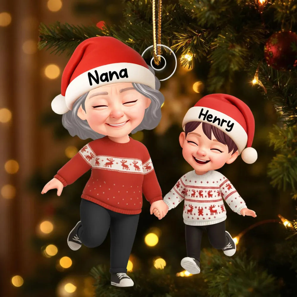 Happy Grandma Grandkids 3D Effect - Personalized Acrylic Ornament - Sentimental Gift for Grandkid