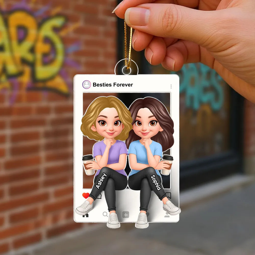 Besties Sisters Social Network Frame 3D Effect Personalized Acrylic Ornament
