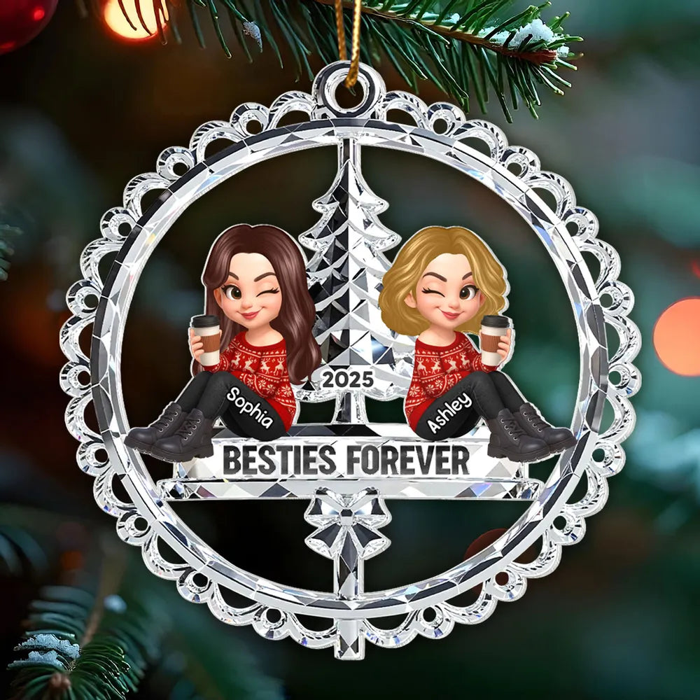 Besties Forever Crystal Effect - Personalized Acrylic Ornament - Christmas Gift for Best Friends