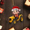 3D Effect Little Boy Kid With Construction Vehicle Excavator Backhoe Tractor Christmas Personalized Acrylic Ornament