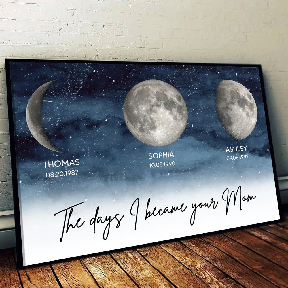 Starry Night The Days I Became A Mom Custom Birth Moon Phase Personalized Poster