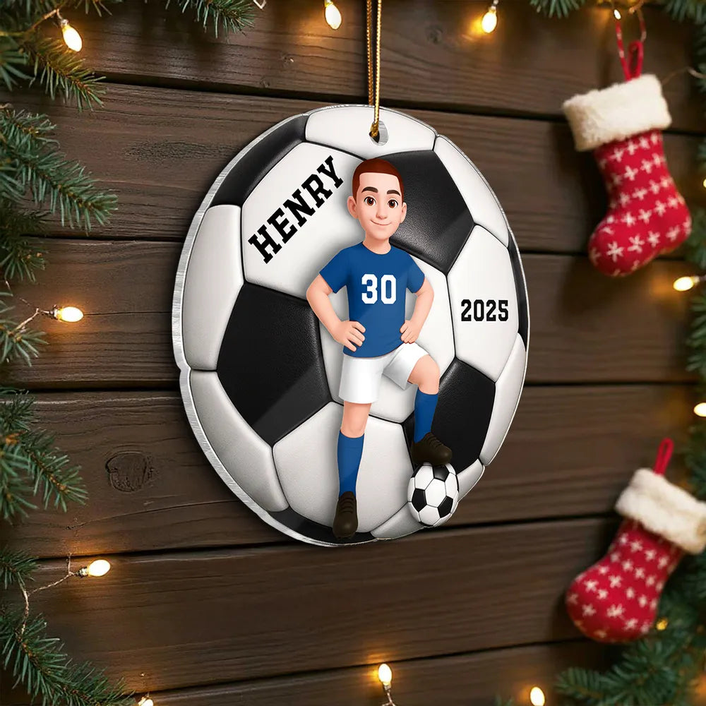 Soccer Girl Boy 3D Effect - Personalized Acrylic Ornament - Christmas Gift For Daughter, Gift For Son