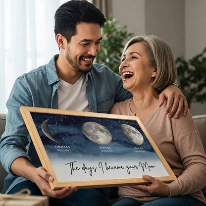 Starry Night The Days I Became A Mom Custom Birth Moon Phase Personalized Poster