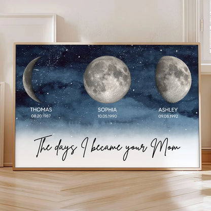 Starry Night The Days I Became A Mom Custom Birth Moon Phase Personalized Poster