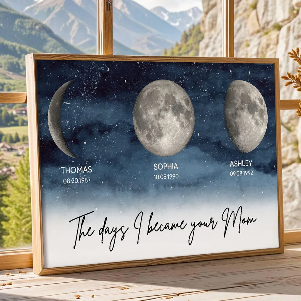 Starry Night The Days I Became A Mom Custom Birth Moon Phase Personalized Poster