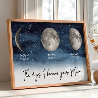 Starry Night The Days I Became A Mom Custom Birth Moon Phase Personalized Poster