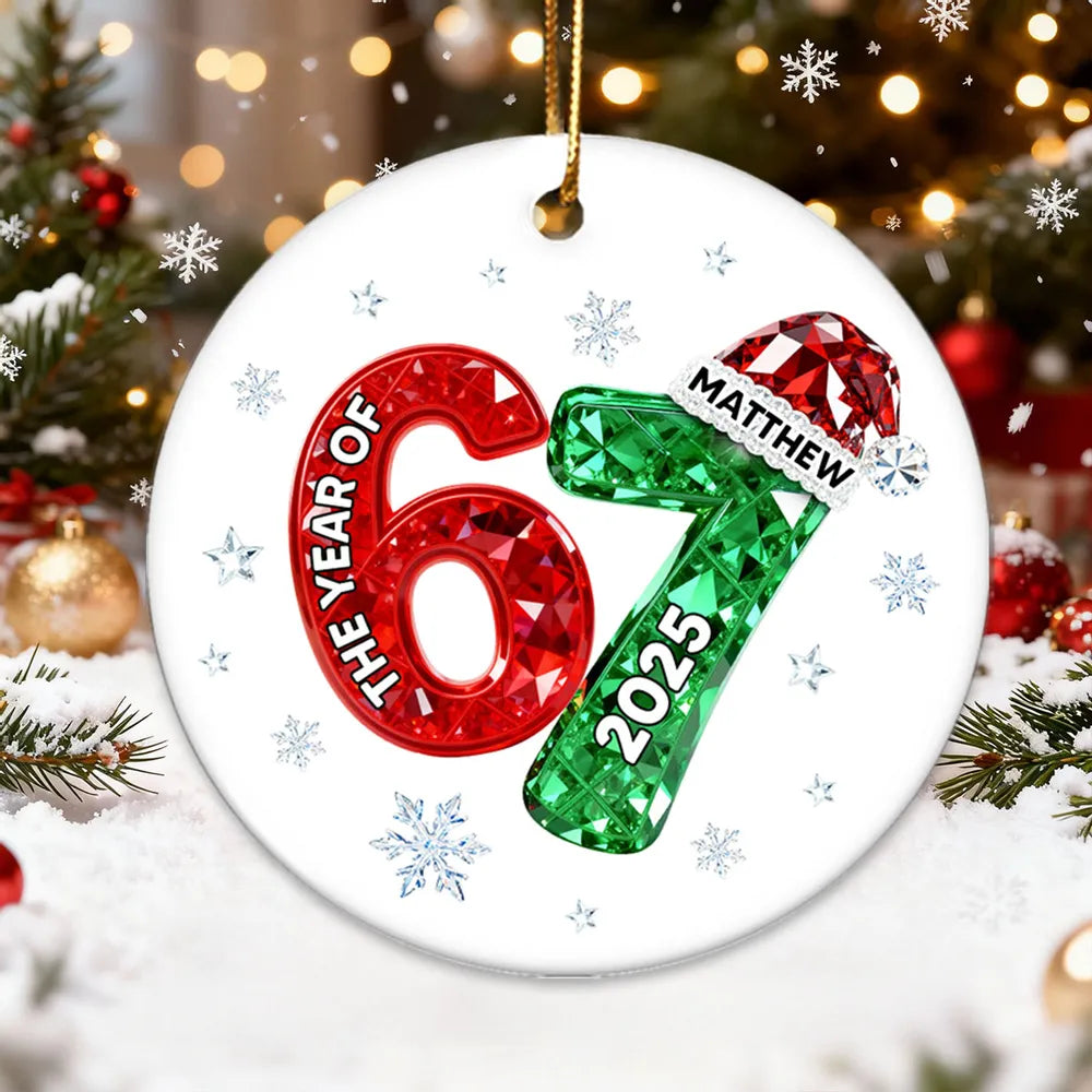 Shining Effect Teen Boy Girl 2025 Trending Slang Christmas 67 Six Seven - Personalized Ceramic Ornament - Funny Christmas Gift For Teen, Grandkid, Gen Alpha