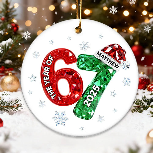 Shining Effect Teen Boy Girl 2025 Trending Slang Christmas 67 Six Seven - Personalized Ceramic Ornament - Funny Christmas Gift For Teen, Grandkid, Gen Alpha