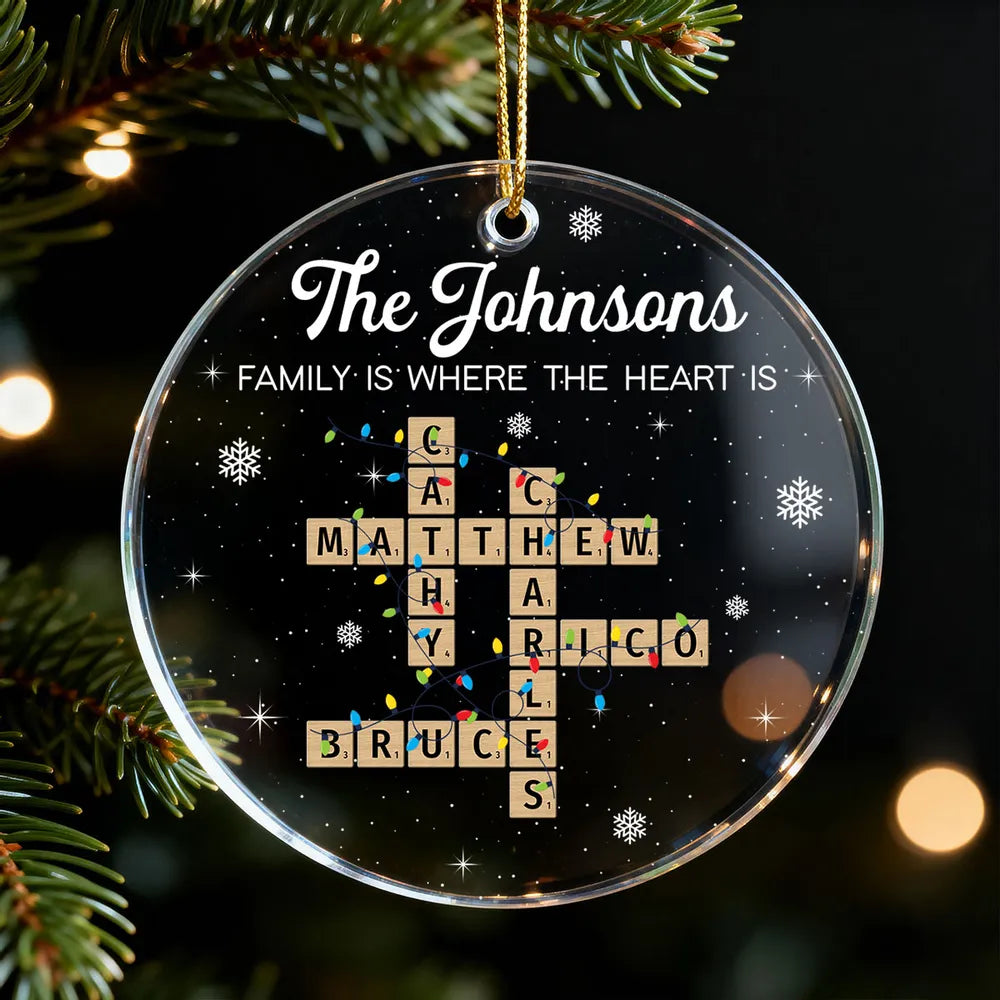 Holiday Festive Family Crossword Puzzle Art - Personalized Acrylic Ornament