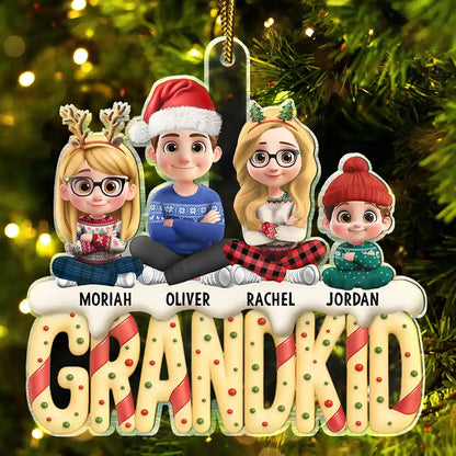 Grandkids Christmas Tree Cake 3D Effect - Personalized Custom Shaped Acrylic Ornament