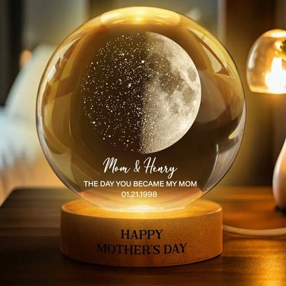 Custom Moon Phase & Star Map by Date Engraved Wooden Base - Personalized Crystal Ball LED Night Light - Heartfelt Gift for Mom