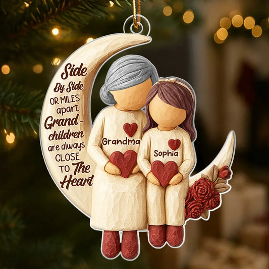Side by Side or Miles Apart Grandma Grandpa & Grandkids - Personalized Acrylic Ornament - Christmas Gift for Grandparents, Granchildren