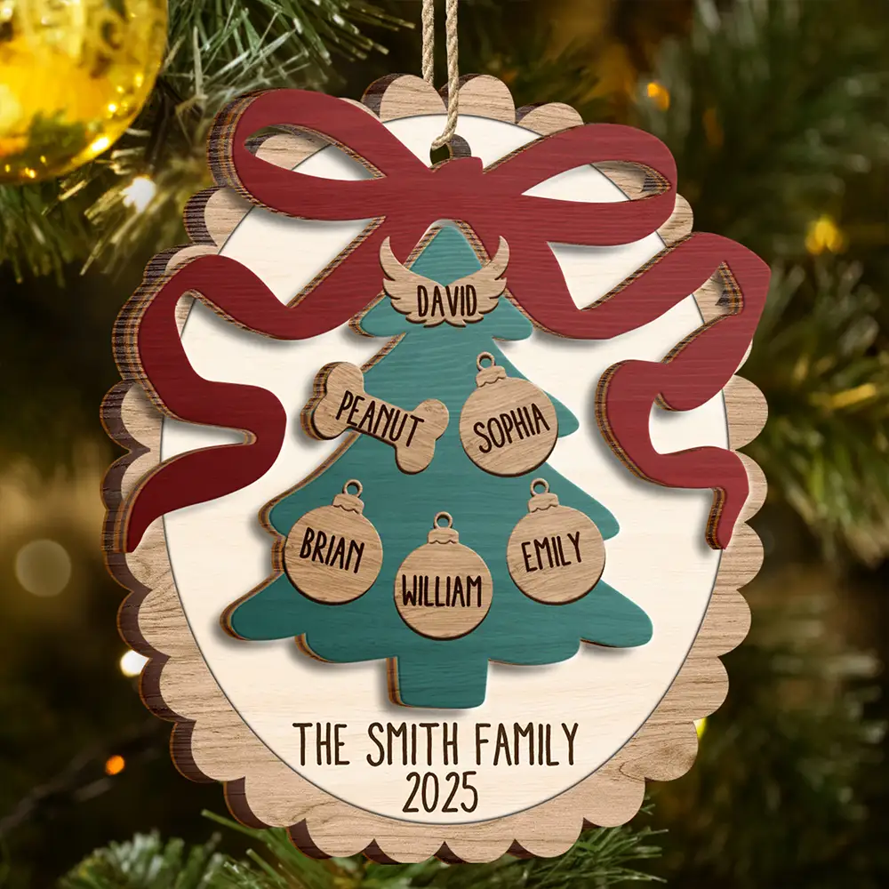 Happy Family Bow Tree - Personalized Wooden Ornament