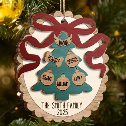 Happy Family Bow Tree - Personalized Wooden Ornament