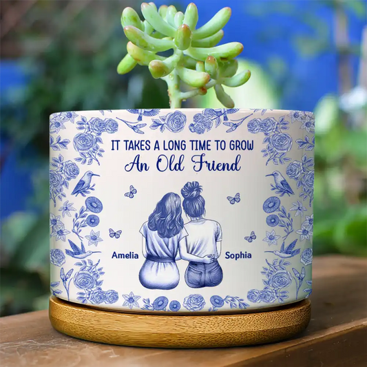 Toile De Jouy Grow An Old Friend - Personalized Ceramic Plant Pot