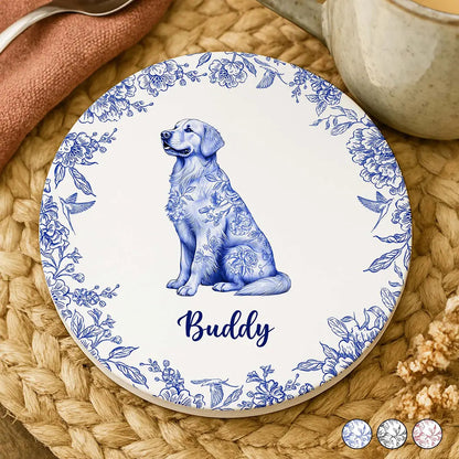 Chinoiserie Toile Dog Cat - Personalized Ceramic Coaster