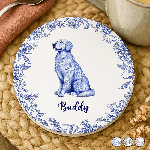 Chinoiserie Toile Dog Cat - Personalized Ceramic Coaster