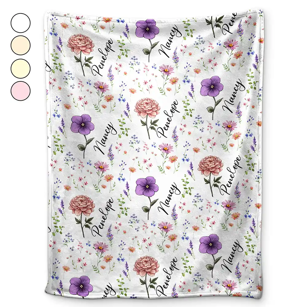 Birth Flower Custom Name Bestie - Personalized Fleece Blanket