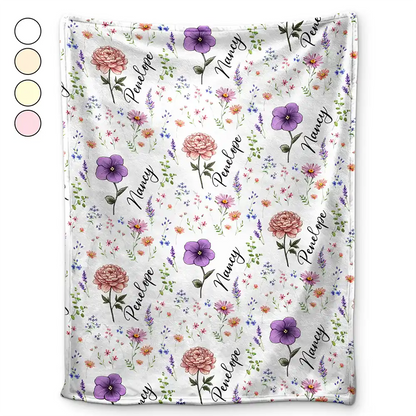 Birth Flower Custom Name Bestie - Personalized Fleece Blanket