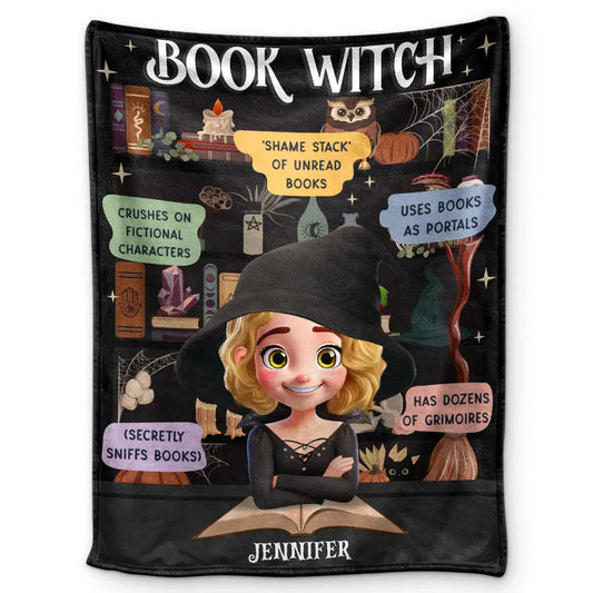 Reading Book Witch Blanket - Personalized Fleece Blanket
