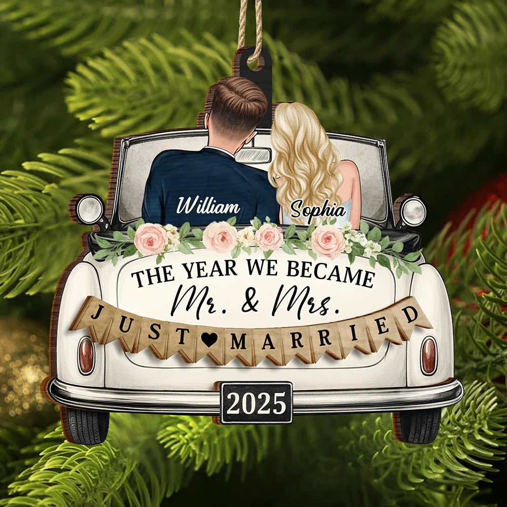 The Year We Became Mr & Mrs Couple In Car - Personalized 1-Layered Wooden Ornament