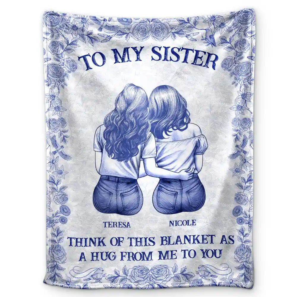 Wrap Yourself & Think As A Big Hug Toile Pattern Besties Sisters - Personalized Fleece Blanket