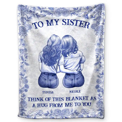 Wrap Yourself & Think As A Big Hug Toile Pattern Besties Sisters - Personalized Fleece Blanket