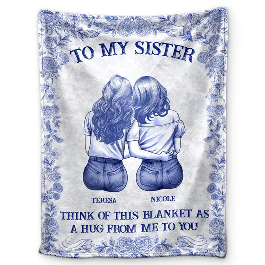 Wrap Yourself & Think As A Big Hug Toile Pattern Besties Sisters - Personalized Fleece Blanket