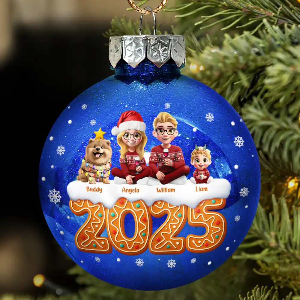 Christmas Family Gingerbread 3D Effect - Personalized Ball Ornament