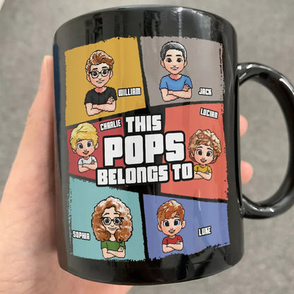 This Grandpa Belongs To Grandkids Pixel Fun Art - Personalized Black Mug