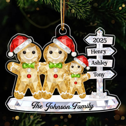 Gingerbread Family 3D Crystal Effect Custom Name Sign Post - Personalized Acrylic Ornament - Christmas Gift for Family