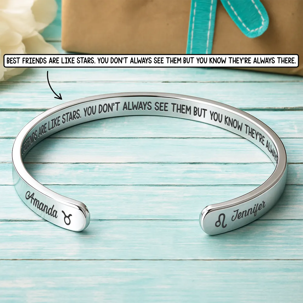 Zodiac Signs Friends Are Like Stars - Personalized Bangle Bracelet Cuff