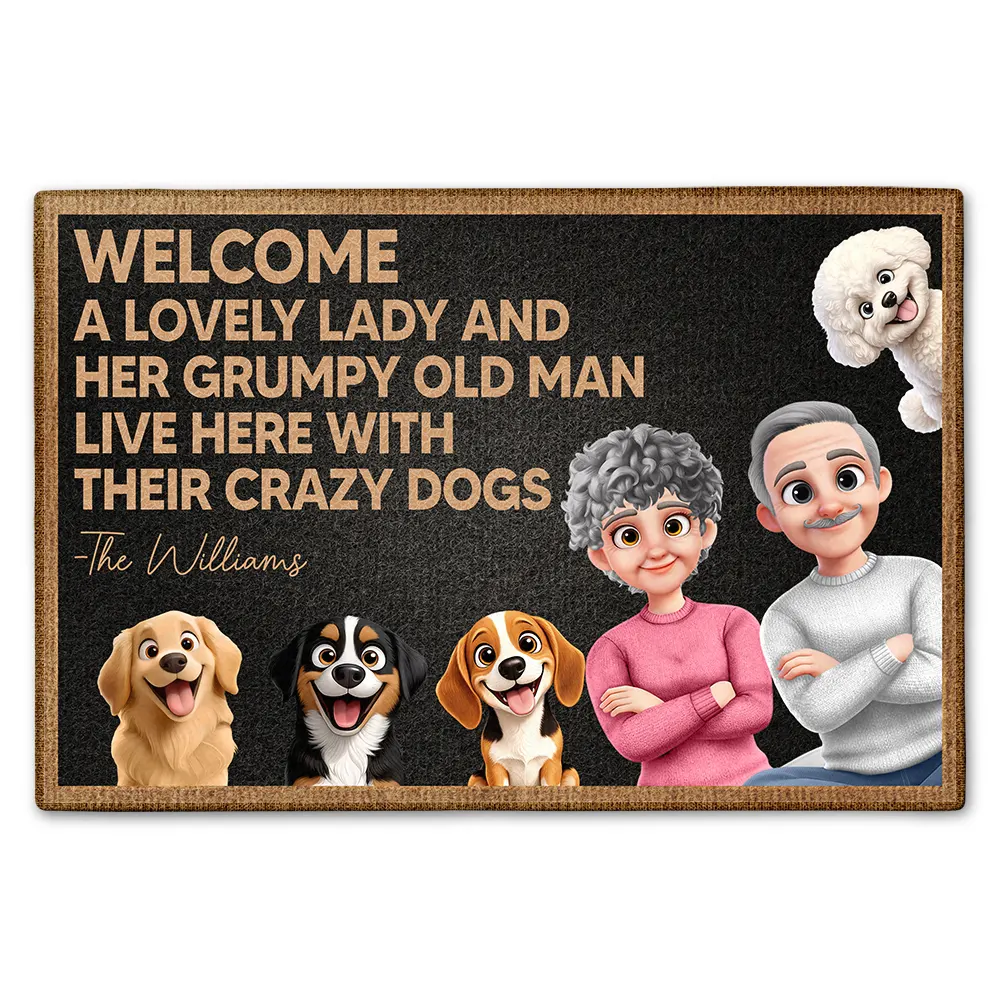 Welcome A Lovely Lady And A Grumpy Old Man Live Here 3D Dog - Personalized Doormat
